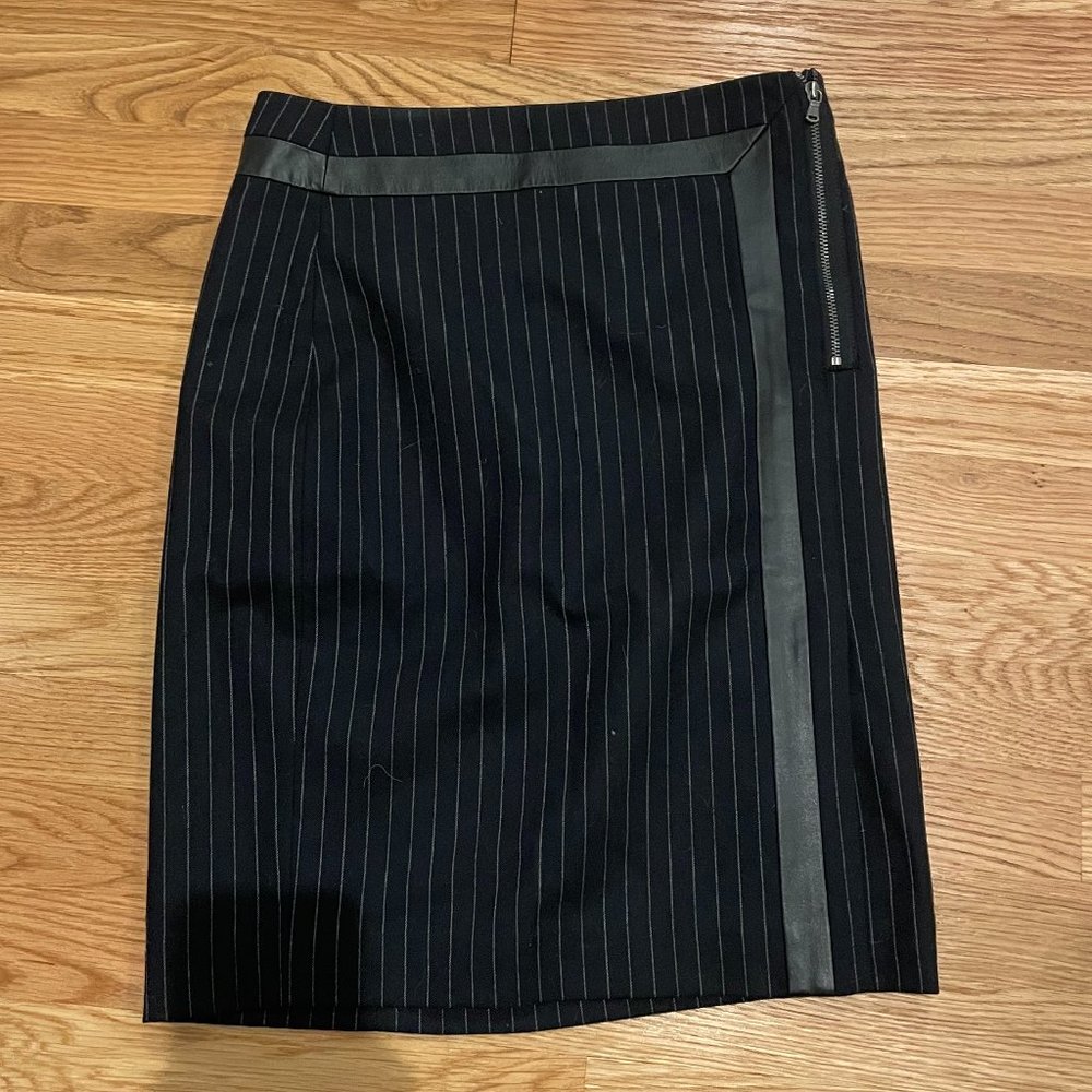 Club Monaco Pinstripe Pencil Skirt with Leather Trim